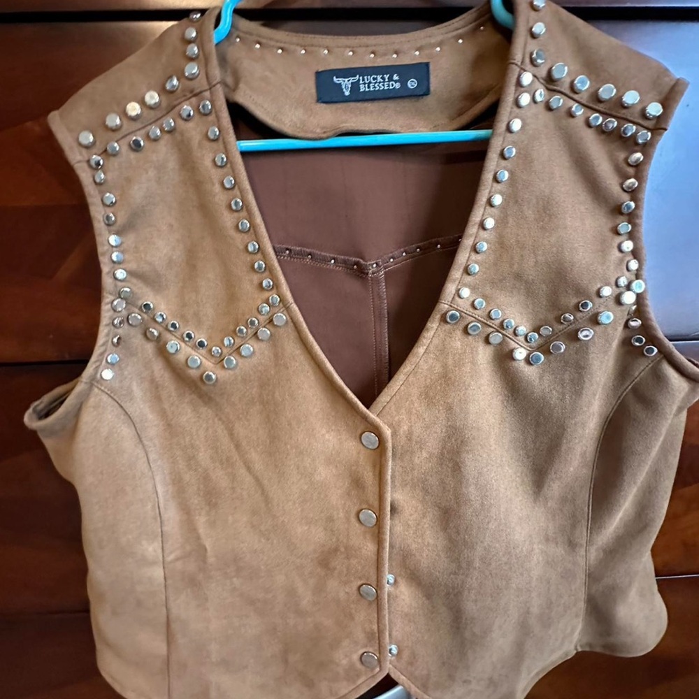 Lucky & Blessed Brown Suede Vest with Studs